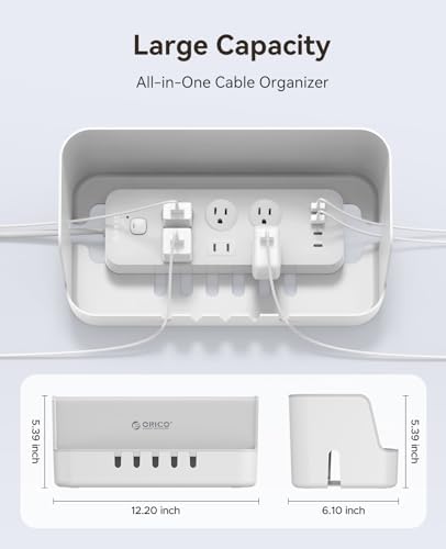 ORICO Cable Management Box with Phone Stand Lid, Large Cord Organizer Case for Hiding Power Strips & Surge Protectors, H