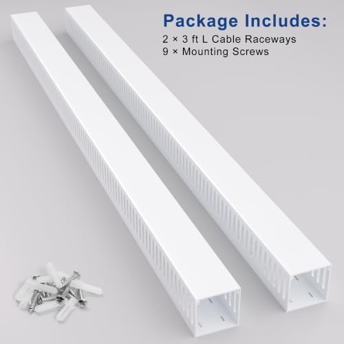 ZhiYo 3"H x 3"W Cable Raceway, 6ft Under Desk Wire Management Channel White