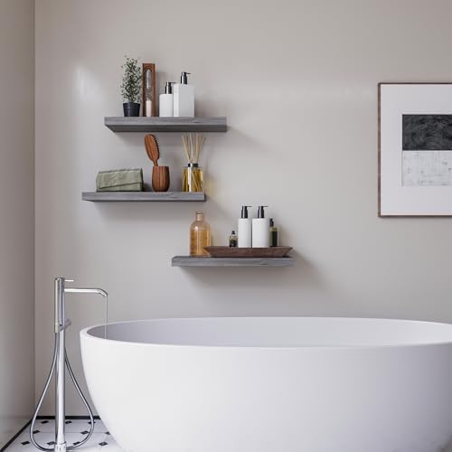 Floating Shelves for Wall Set of 3, 16" Gray Wall Shelves for Home Decor