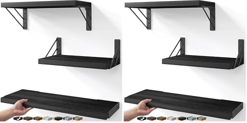 BAYKA Wall Mounted Floating Shelves, Wood Floating Wall Shelf for Books & Decor, Small Space-Saving Display & Organizer（