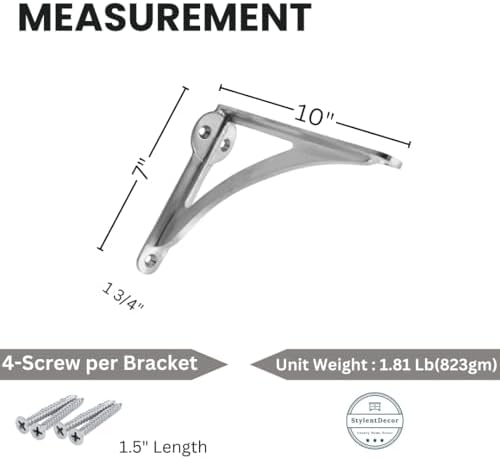STYLENT Decor Decorative Brass Shelf Bracket, Heavy Duty and Antique Shelf Bracket for Shelving Modern L Shaped Design (