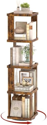 TUTOTAK 5-Tier 360°Rotating Bookshelf, Narrow Book Shelf, Corner Bookcase