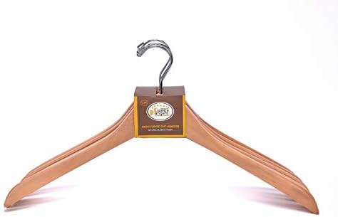 Quality Wooden Curved Coat and Suit Hangers - Smooth Solid Wood Pants Hangers With Swivel Hook for Coats, Jackets (Natural, 5)