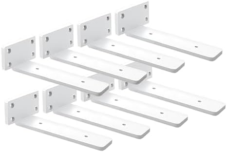 8 Pack Shelf Brackets White 8 Inch Floating Shelf Bracket 1/5 inch Thick Heavy Duty Hidden Shelf Brackets Iron Metal Bra