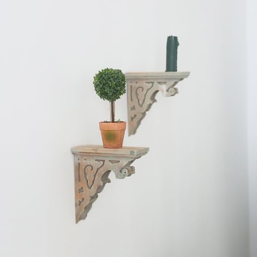 BIG FORTUNE Set of 2 Corbels for Shelves Wood Corbels Decorative L7.2 X W3.1 x H7.8 Shelf Brackets Wooden Vintage Shelf 