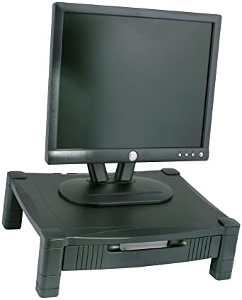 Kantek Monitor Stand With Drawer, 17" X 13.25" X 3" To 6.5", Black, Supports 50 Lbs