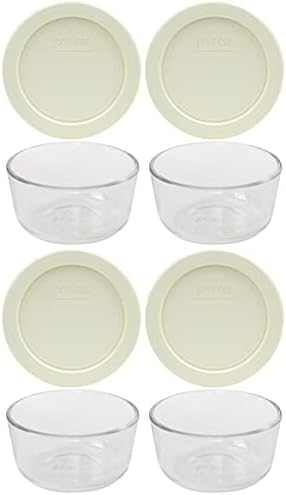 Pyrex 7202 1-Cup Bowls & 7202-PC Sour Cream Lids (4-Pack) - Made in USA