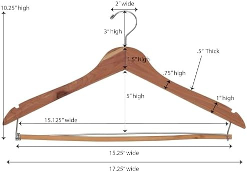 Household Essentials CedarFresh Cedar Coat Hangers, Pack of 4, 100% Eastern Red Cedar, Lockable Crossbar, Slip-Resistant Notches, and Chemical-Free Moth Deterrent, Non-Staining, Natural