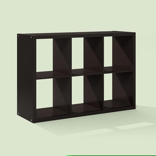 Bayan 6 Cube Storage Organizer, Bookshelf, Storage Shelf, with Open Back for Living Room, Bedroom, Home Office, Walnut O