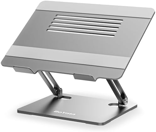 BoYata Laptop Stand, Adjustable Metal Desktop Riser, Up to 15 Inches, Gray