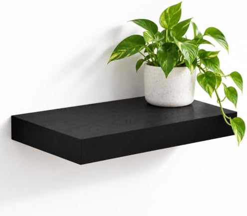 WELLAND 16 inch Black Mission Floating Shelves for Wall, Bathroom Wall Mount Shelves, Wood Modern Display Shelves, Book 