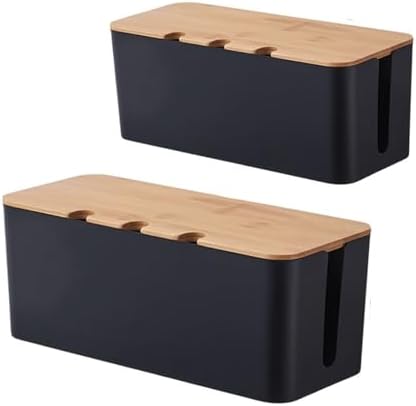 Cable Management Box with Bamboo Lid, Cord Organizer Box to Hide Wires & Power Strips, Extension Cord Power Stripe Surge