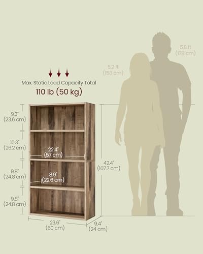 VASAGLE 4-Tier Bookshelf, Storage Organizer, 23.6 x 9.4 x 42.4 Inches