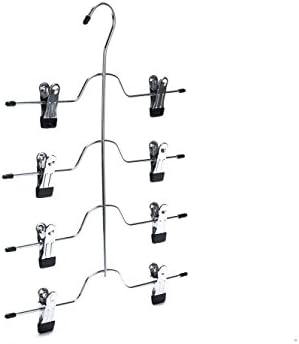 5 Quality 4-Tier Pant Skirt Trouser Hangers Heavy Duty Metal and Clips, Great for Slacks, Trousers, Jeans, Towels (5)