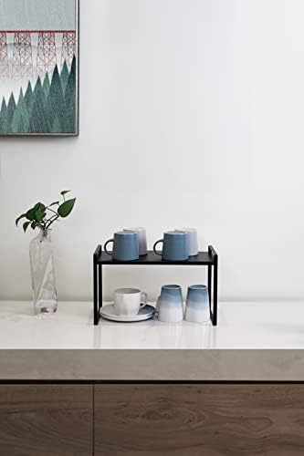 Nxconsu Stackable Cabinet Shelf Organizer 2 Pack, Wide Tall Black