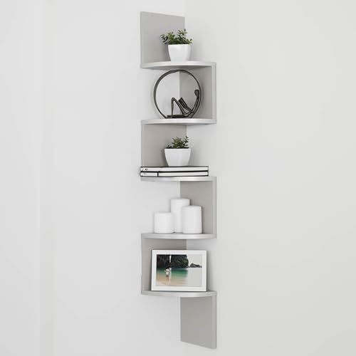 Danya B. XF11035GR Large Decorative 5-Tier Corner Floating Wall Mount Display Shelving Unit - Grey