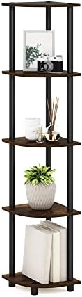Furinno TURN-N-TUBE Corner Shelf, 5-Tier Corner Bookshelf, Open Storage Shelves, for Organization and Storage, Living Ro