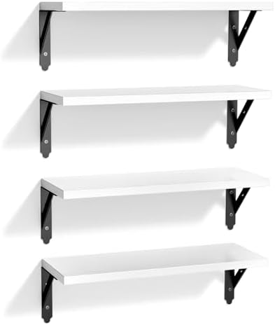 ROMGUAR CRAFT Wood Wall Floating Shelves Set of 4, 17" x 6" - White