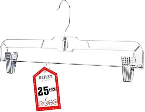 DEILSY™ Pants Hangers with Clips 25 Pack Skirt Hangers Clear Plastic