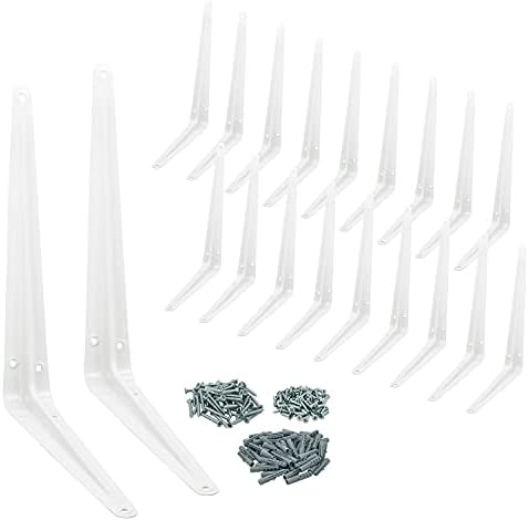 Nuk3y L Shape Heavy Duty Shelf Bracket with Screws, 20 Pack (10"" x 12"", White)