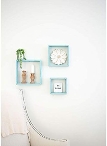 BARNWOODUSA Robins Egg Blue Rustic Shelves, Square Floating Wood Shadowbox,