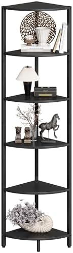 6 Tier Corner Shelf 63.1" Tall Corner Shelves Stand Ladder Shelf Black