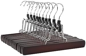Amazon Basics Wooden Pants Hangers Closet Organizer, Cherry, 10-Pack