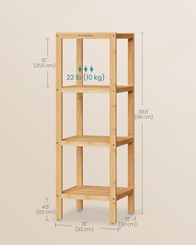 SONGMICS 4-Tier Bamboo Shelf, Freestanding Bathroom Storage Rack