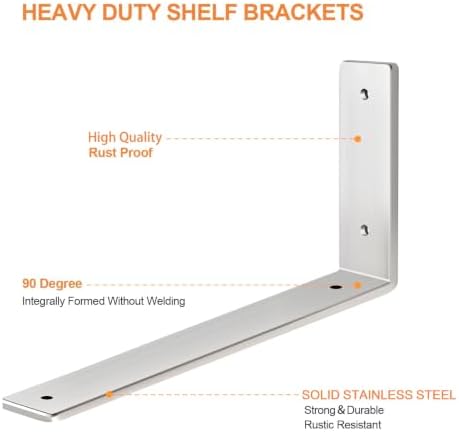 Floating Shelf Bracket Stainless Steel 14 Inch, 4 Pack Heavy Duty Shelf Brackets, Wall Shelf Bracket for DIY Decorative 