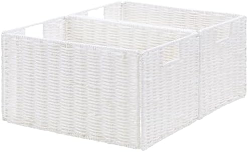 Vagusicc Wicker Storage Basket, Set of 2 Hand-Woven Paper Rope Wicker Basket, Small Storage Baskets for Organizing Toile