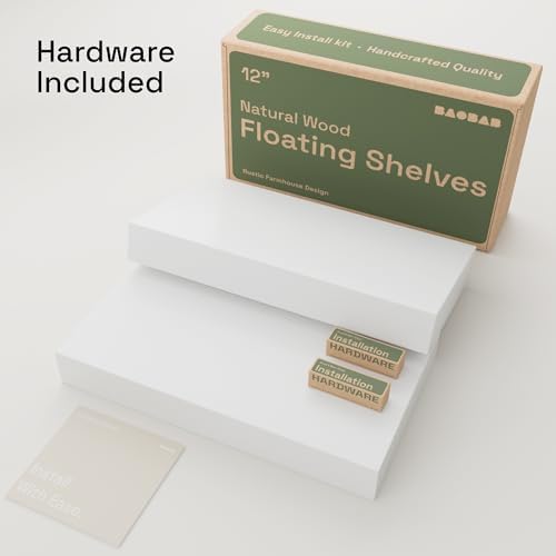 Solid Wood Floating Shelves for Wall 12 Inch White, Small Wooden Shelf