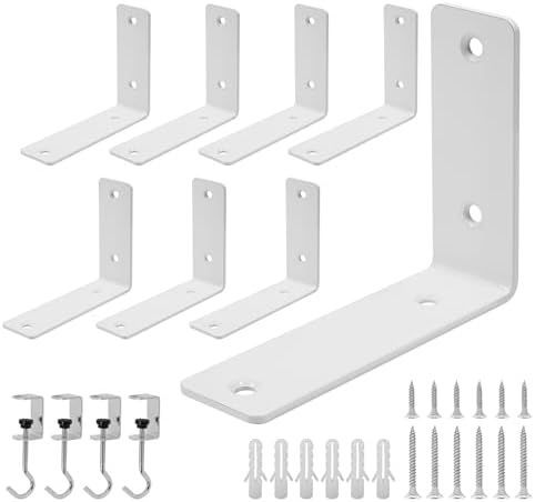 L Floating Shelf Brackets,8 Pack Heavy Duty L Brackets for Shelves, L 5" X H 4" White Metal Countertop Support Brackets,