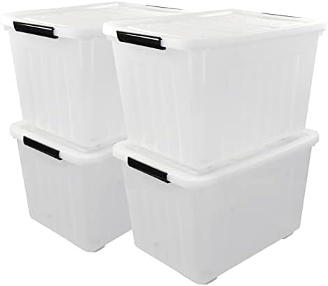 4-Pack 70 L Large Clear Plastic Storage Boxes with Latching Lids