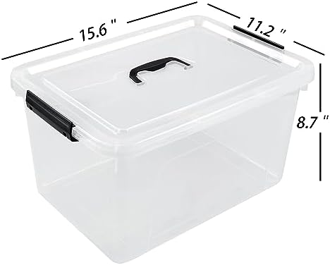 18 Liters Storage box with lid, Clear Plastic Storage Totes Set of 6