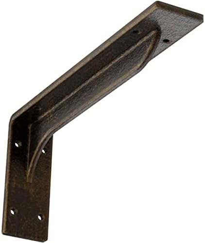 Ekena Millwork BKTM02X12X05EBABS Steel Bracket Embrey, 2" W x 12" D x 5 1/4" H, Antiqued Brass