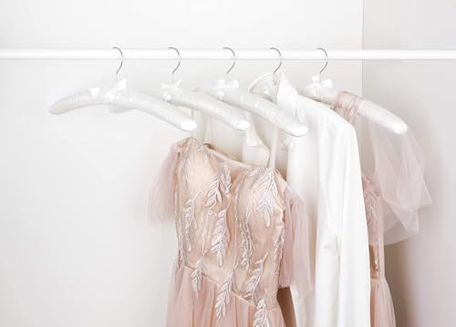 Amber Home 5 Pack Large White Satin Padded Hangers for Women Clothing 17"