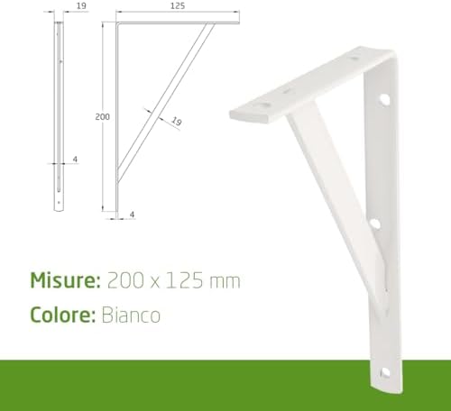 Amig, Pack of 4 Shelf Brackets Color White, Bracket for Shelves 250 x 125 mm, Heavy-Duty Steel: up to 320 kg