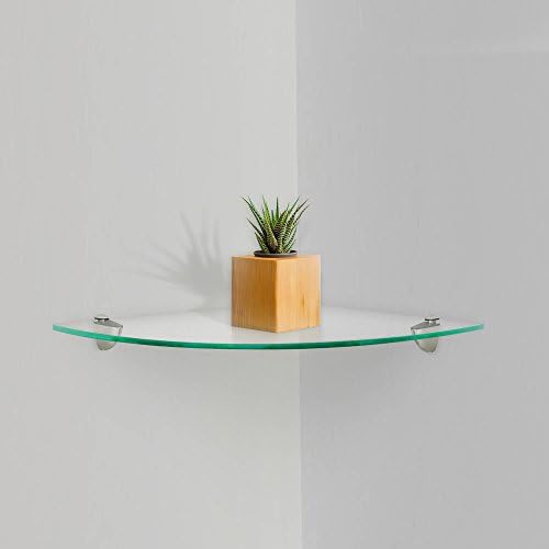 Fab Glass and Mirror Corner Glass Shelf, 12" x 12", Clear