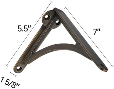 Khtumeware 100% Solid Brass Decorative Shelf Brackets, 7-inch Wall-Mounted Shelving Brackets, 2-Pack Brushed Antique Bra