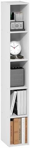 Furinno Fulda Book Shelf, 5-Tier Tall Narrow Bookshelf, Standing Bookcase with 8-in Width Storage Shelf, 9.3 x 7.9 x 51.