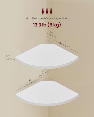 VASAGLE Floating Corner Shelves, Set of 2, 6 x 6 x 0.5 Inches