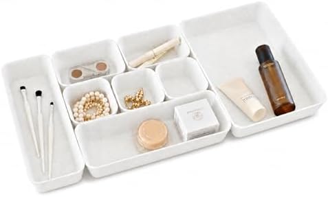 8-Piece Felt Desk Drawer Organizer Tray Set in 4-Sizes, White