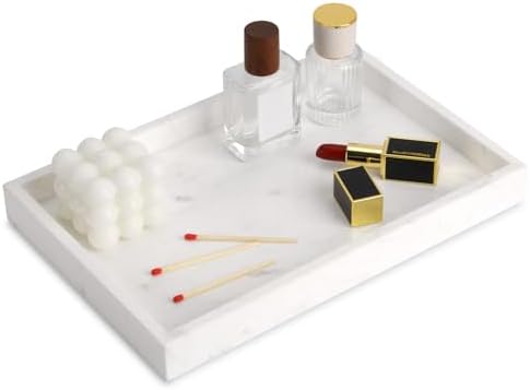 Marble Bathroom Vanity Tray, Jazz White, 12"x 8" x1.2"