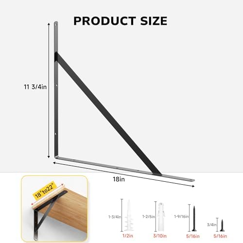12 Pack 18 Inch Heavy Duty Shelf Bracket, Wall Shelf L Brackets for Floating Shelves, 250 LBS Max Load, Mounting Hardwar