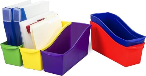 Storex Large Book Bin, Interlocking Plastic Organizer for Home, Office and Classroom, Assorted Colors, (70105C06C) (Pack of 30)