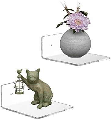 Sezanrpt 6 Inches Acrylic Small Wall Shelves 2 Pack, Floating Shelf for Wall Mounting, Acrylic Display Ledges for Funko Pop Figures, Home Décor, Living Room, Gaming Room, Plants(6 inch, Clear)