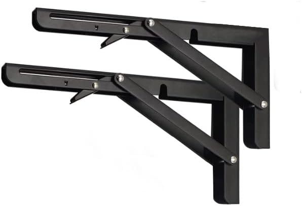 Black Folding Shelf Brackets Max. Load 220 lb, Heavy Duty DIY Wall Mounted Shelf Bracket Space Saving for Table Work Ben