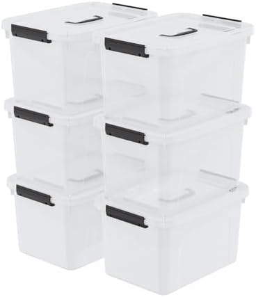 12 Quart Plastic Storage Bins with Lids, Plastic Storage Latch Box with Handle, 6 Packs