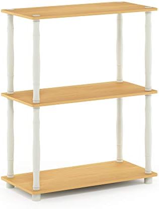Furinno Turn-N-Tube 3-Tier Compact Multipurpose Shelf Display Rack with Classic Tube, Beech/White