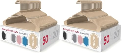 Sharpty Plastic Hangers Clothes Hangers for Clothing, Closet, Coats & Shirts - Notched, Durabl & Space Saving - for Everyday Standard Use, Room Essentials & Basics - 100 Pack - Beige